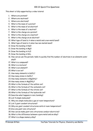 This quiz has four rounds with five questions each: 100 C2 Quick Fire Questions. AQA GCSE Chemistry Revision ...
