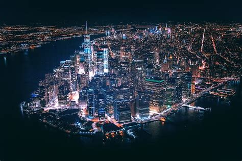 Cityscape Buildings New York Aerial View Night Hd Wallpaper Pxfuel