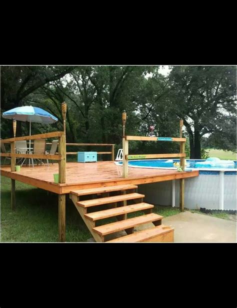 Just get a bunch of pallets and install them as wooden floor to targeted area! Pallet pool deck | Pool deck plans, Swimming pool decks ...
