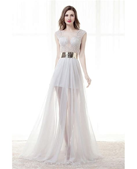 Different Sexy Sheer Prom Dress White With Slit For H