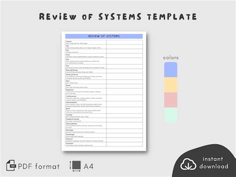 Review Of Systems Template Patient History Template Pdf Etsy Uk