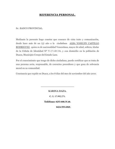Modelo Carta De Referencia Personal Para Banco Thomas Rivera Ejemplo