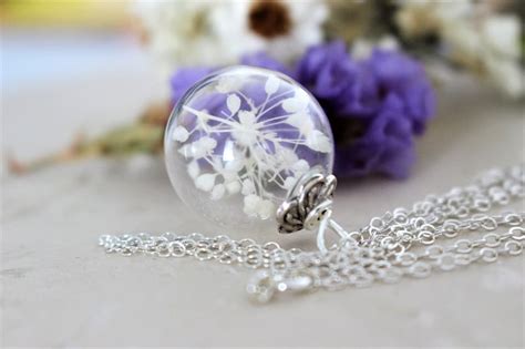 Real Flower Necklace Hand Blown Glass Orb Globe Necklace Etsy