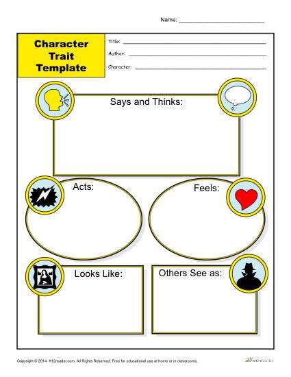 Character Traits Printable Worksheets Character Trait Template
