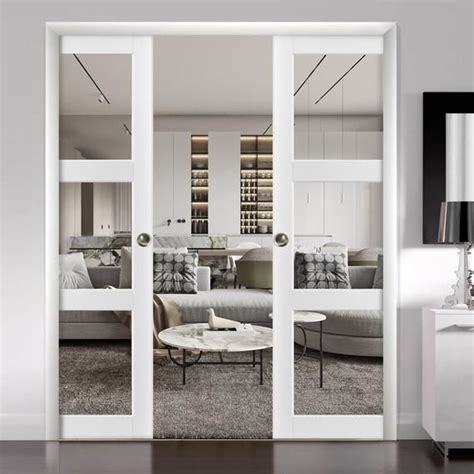 Sliding French Double Pocket Doors Clear Glass 3 Lites Lucia 2555