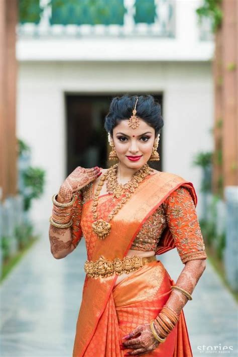 Orange South Indian Wedding Saree For Tamil Bride Wedabout