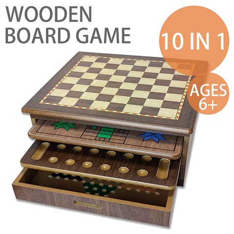 10 In 1 Wooden Board Kids Game Set Chess Backgammon Checkers Snakes