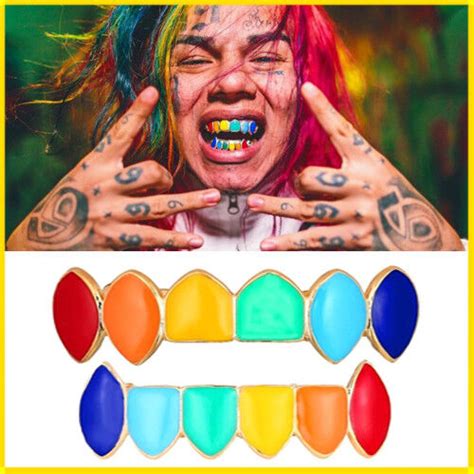 6ix9ine Teeth Golden Rainbow 69 Hiphop Colorful Dent Teeth Grillz Top