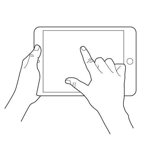 Sketch Of Hand Holding A Tablet And Finger Touching Blank Screen Touch