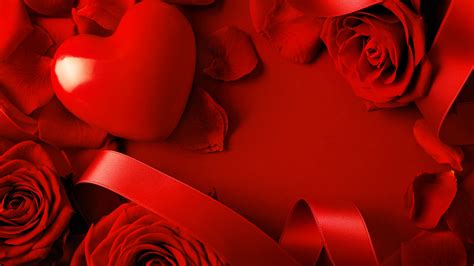 Wallpaper Valentines Day Heart Rose Red Ribbon