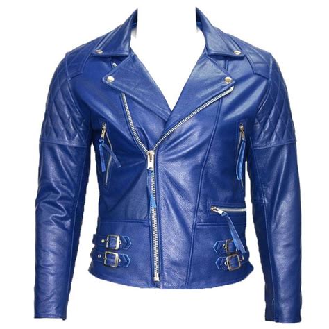Royal Blue Cafe Racer Motorcycle Leather Jacket Jacket Hunt Blue