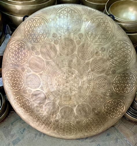 70 Cm Diameter Large Special Handcrafted Gong Hand Carved With Various