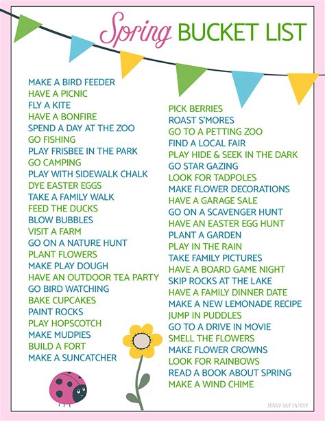 50 Fun Ideas For Your Spring Bucket List Free Printable Bucket List