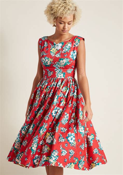 Fabulous Fit And Flare Dress With Pockets In Red Floral The Perfect