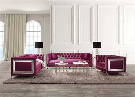 Purple Tufted Sofa Set Baci Living Room