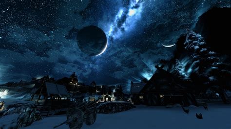 Wallpaper Night Moonlight Atmosphere The Elder Scrolls V Skyrim