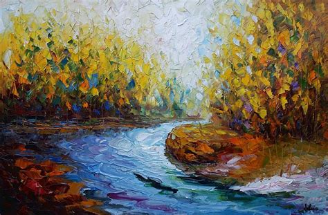 Landscape Art Autumn River Abstract Painting Oil Painting Modern A Art Painting Canvas