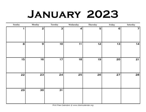 January 2023 Calendar Blank Calendar