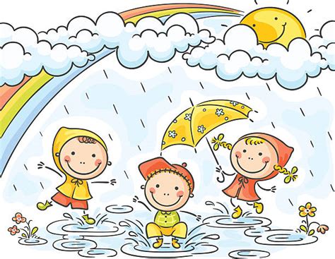 Best Kids Playing In Rain Illustrations Royalty Free Vector Graphics