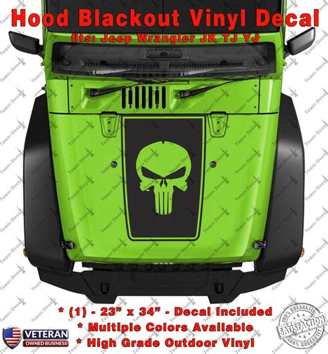Punisher Skull Hood Blackout Vinyl Decal Sticker Fits Jeep Wrangler Jk