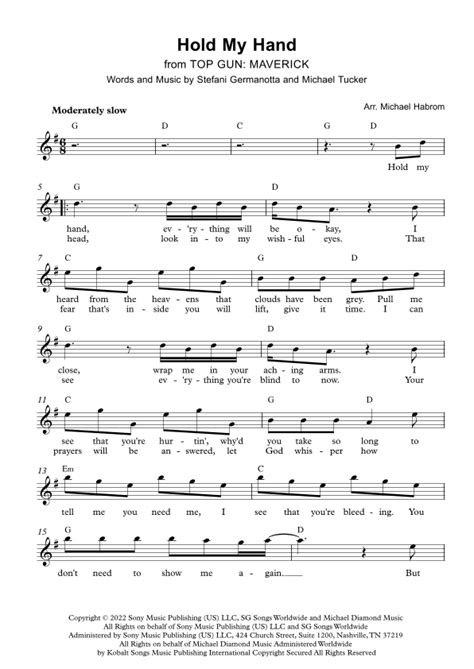 Hold My Hand Arr Michael Habrom Sheet Music Lady Gaga Recorder Solo