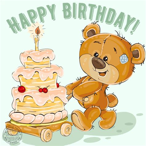 Teddy Bear And A Cake Birthday Card