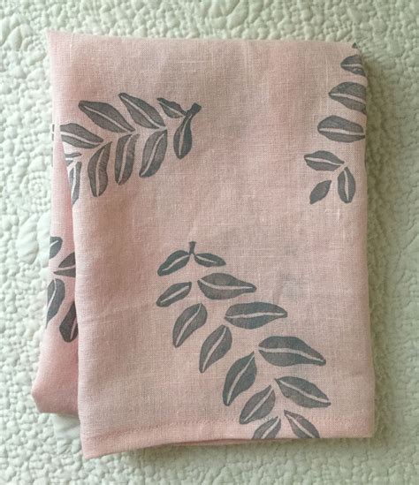 Pink Linen Dish Towel Block Printed Light Pink Tea Towel Etsy