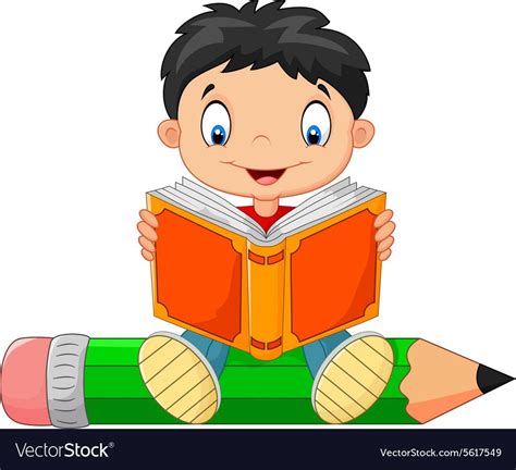 Cartoon Little Boy Reading A Book Vector Image On Vectorstock Cartoon