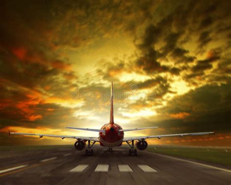 Air Plane Taking Off From Airport Runway Stock Image