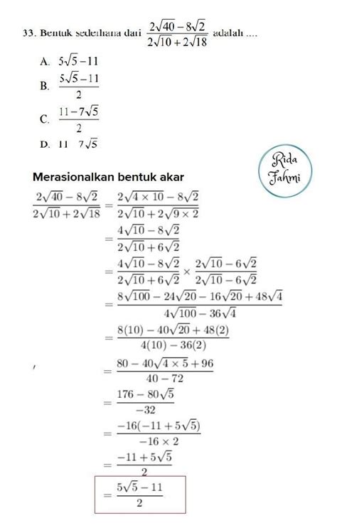 Bentuk Sederhana Dari 10 Per Akar 6 3 Akar 2 Adalah Data Dikdasmen