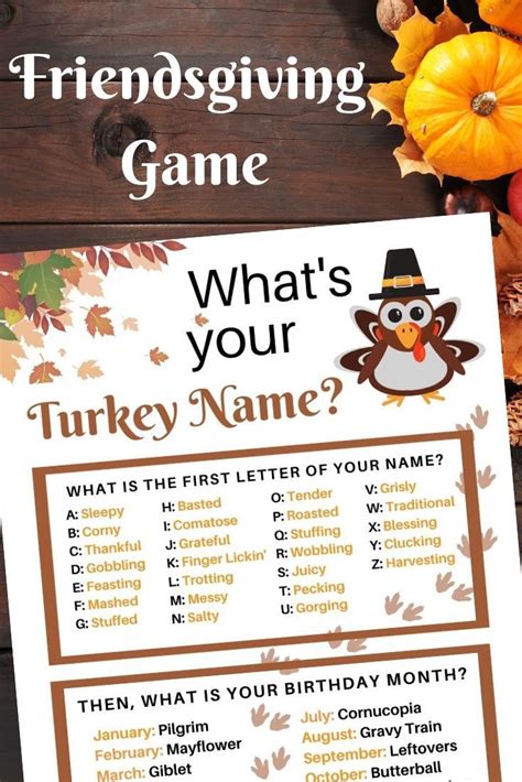 Thanksgiving Party Game Whats Your Turkey Name Game Turkey Etsy