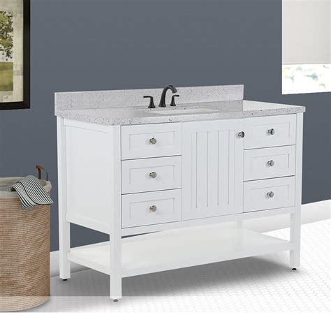 W single vanity in white wash with engineered stone vanity top in crystal white with white sink home decorators collection hampton bay curved bath vanity, 35 hx45 wx22 d, white 5 home decorators collection sonoma single bath vanity, 34.5 hx36 wx22 d, white Home Decorators Collection Lanceton Vanity Cabinet and Top ...