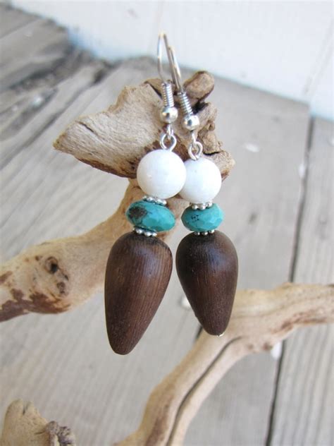 Items Similar To Wood Teardrops With Faceted Turquoise And White Coral