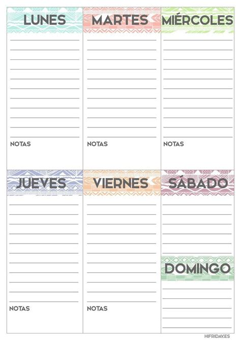 Planificador semanal para imprimir descargable gratis y en español
