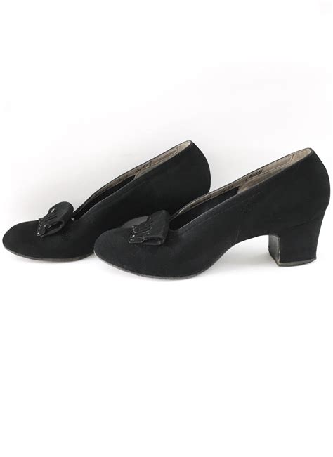 1940s Black Suede I Miller Heels Shoes Pumps Hemlock Vintage Clothing