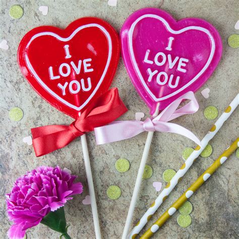 Set Of Two Heart Shaped I Love You Lollipops By Hollys Lollies
