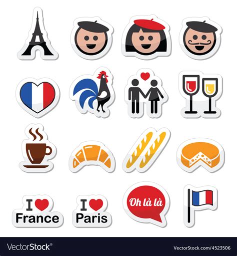 France I Love Paris Icons Set Royalty Free Vector Image