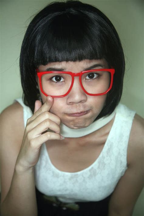 Cute Asian Girl Wearing Glasses Stock Image Image Of Cheeky Elegance 9185973