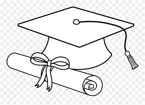 Flying Graduation Caps Clip Art Cap Line - Diploma And Cap Drawing