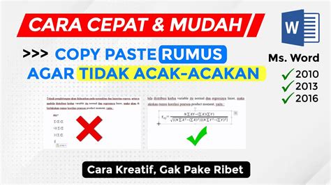 CARA MUDAH COPY PASTE RUMUS AGAR TIDAK ACAK ACAKAN Di Word 2010 2013