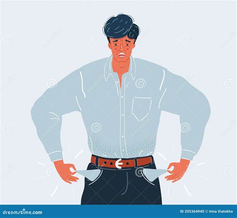 Vector Illustration Of The Man With Empty Pockets On White Backround