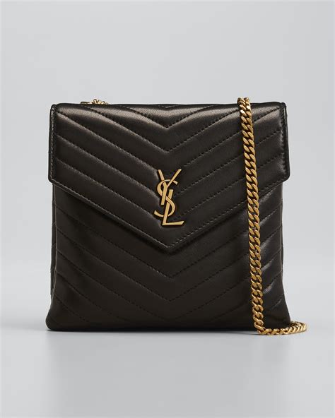 Saint Laurent Ysl Double Flap Quilted Chain Crossbody Bag In Nero