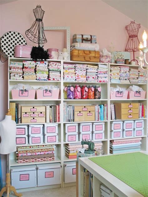 Update your craft room storage and organization with these 24 amazing storage ideas. Gorgeous sewing room. | Sewing spaces, organisation and ...