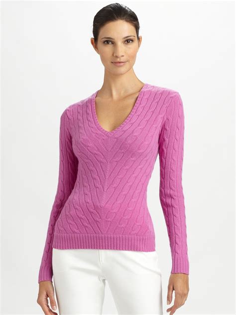 Ralph Lauren Black Label V Neck Cashmere Sweater In Pink Lyst
