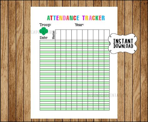 girl scout attendance sheet printable girl scout attendance etsy uk