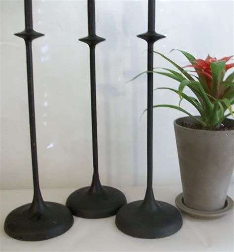 Vintage Set Of 3 Tall Black Iron Candle Holders Etsy