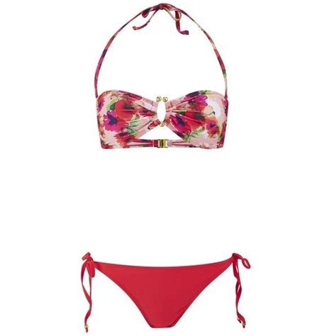 South Beach Womens Floral Bandeau Bikini Pink 27 Liked On