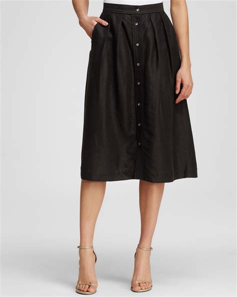 Milly Linen Button Down Midi Skirt In Black Lyst