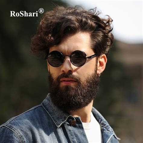 Roshari Vintage Men Steampunk Polarized Sunglasses Women Brand Designer Black Round Sun Glasses