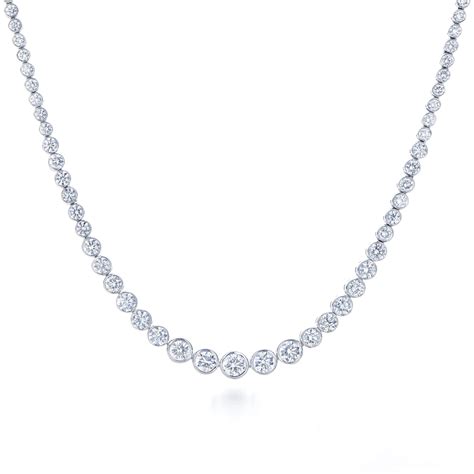 Riviera Necklace With Bezel Set Graduated Diamonds In 18k White Gold